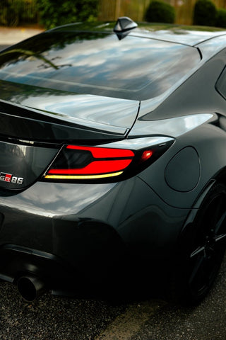 OLM Raiden LED Taillights Clear Lens, Red Bar: Subaru BRZ / Toyota GR86 2022 - 2026