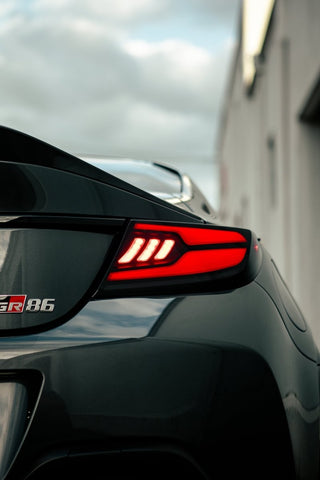 OLM Raiden LED Taillights Smoke Lens, Red Bar: Subaru BRZ / Toyota GR86 2022 - 2026