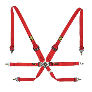 OMP Racing Endurance 6 Point Harness 3"/2" Pull Down Snap In Red: Fits Most Models