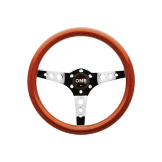 OMP Mugello Steering Wheel: Fits Most Models w/ Woodgrain Grip, Silver Center & Holes