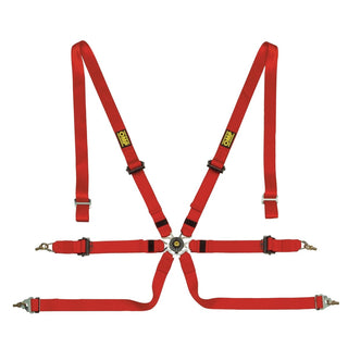 OMP Racing One 6 Point Harness 2" Pull Down Red: Fits Most Models