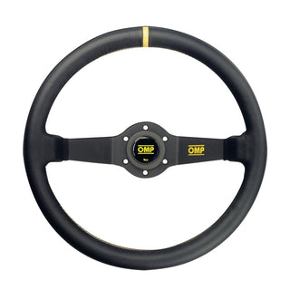 OMP Racing Rally Steering Wheel (350mm Deep Dish) (BLACK) w/ Yellow Centering Stripe