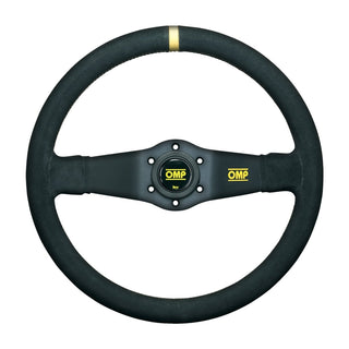 OMP Racing Rally Steering Wheel (350mm Deep Dish Suede Black w/ Yellow Centering Stripe): Fits Most Models