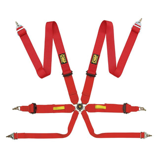 OMP Racing Tecnica 6 Point Harness: Fits Most Models Red Snap In / Carabiner 3" / 2"