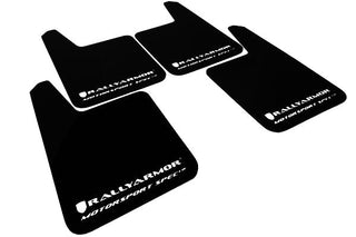 Rally Armor MSpec Mudflaps: Fits Most Models w/ Black Urethane White Logo