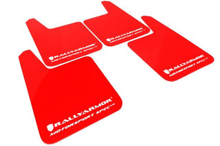Rally Armor Universal MSpec Mudflaps: Fits Most Models Red Urethane White Logo