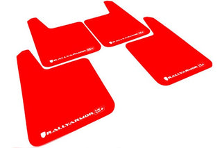 Rally Armor Universal UR Plus Mudflaps: Fits Most Models Red Urethane White Logo