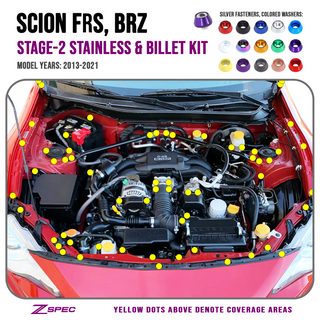 ZSPEC Stage-2 Dress Up Bolts Fastener Kit for 2013-2021 Scion FR-S, Subaru BRZ, Toyota 86 - Stainless & Billet