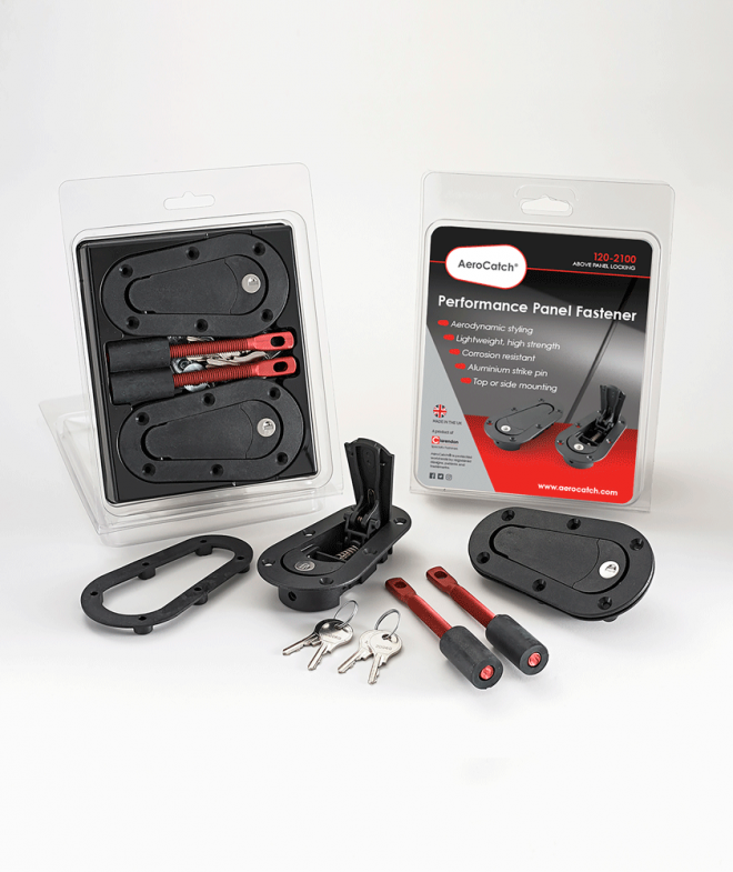 AeroCatch Flush Hood Pin and Latch Kit (Universal) BLACK - LOCKING